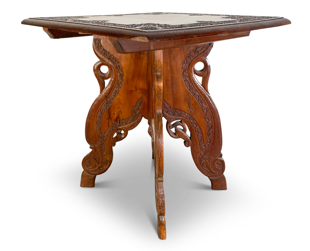 Carved Exotic Hardwood Square Topped Side Table
