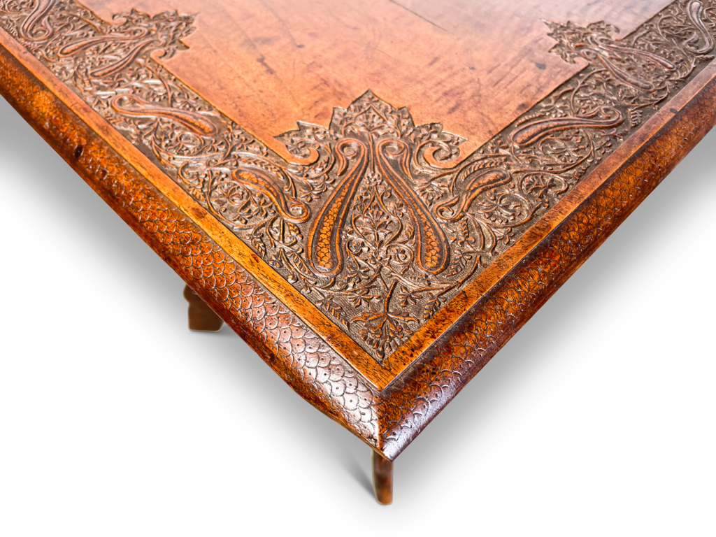 Carved Exotic Hardwood Square Topped Side Table