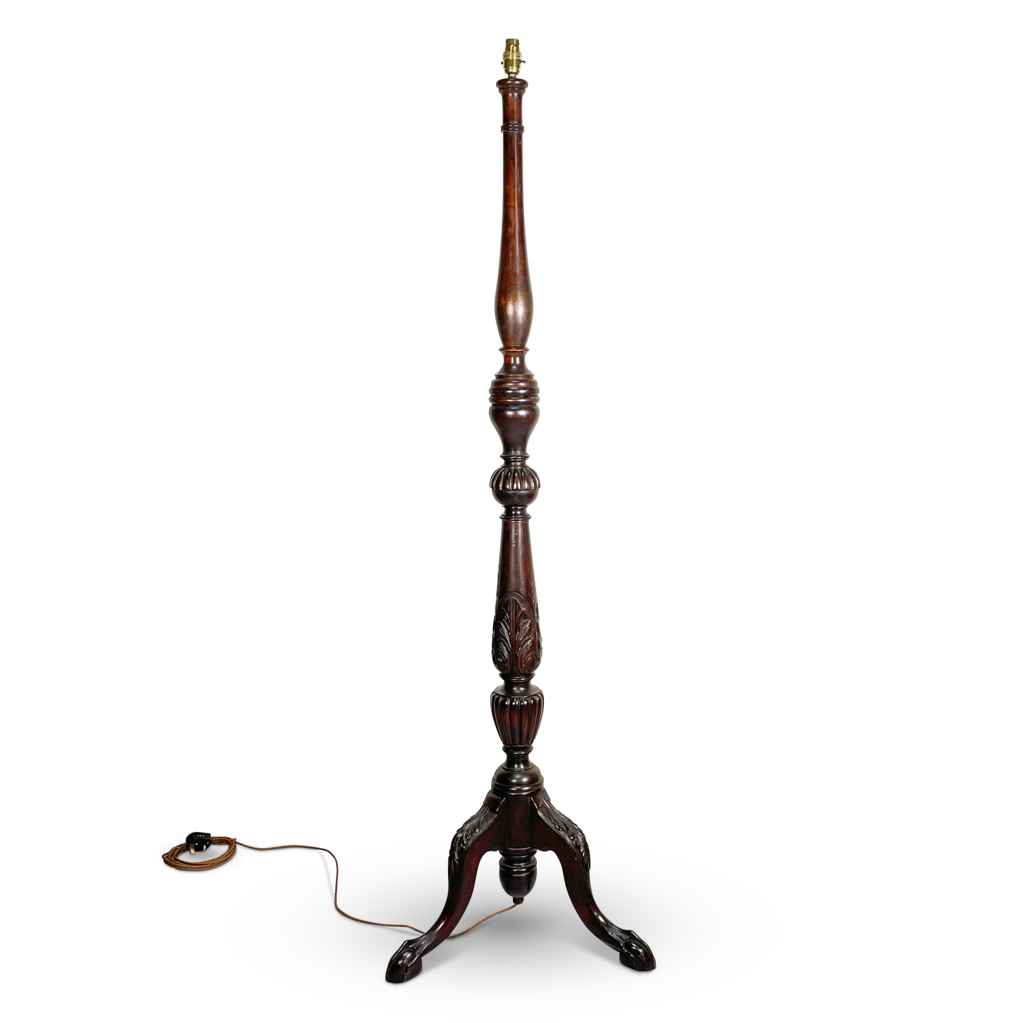 Mahogany Floor Lamp Carved with Acanthus Leaves