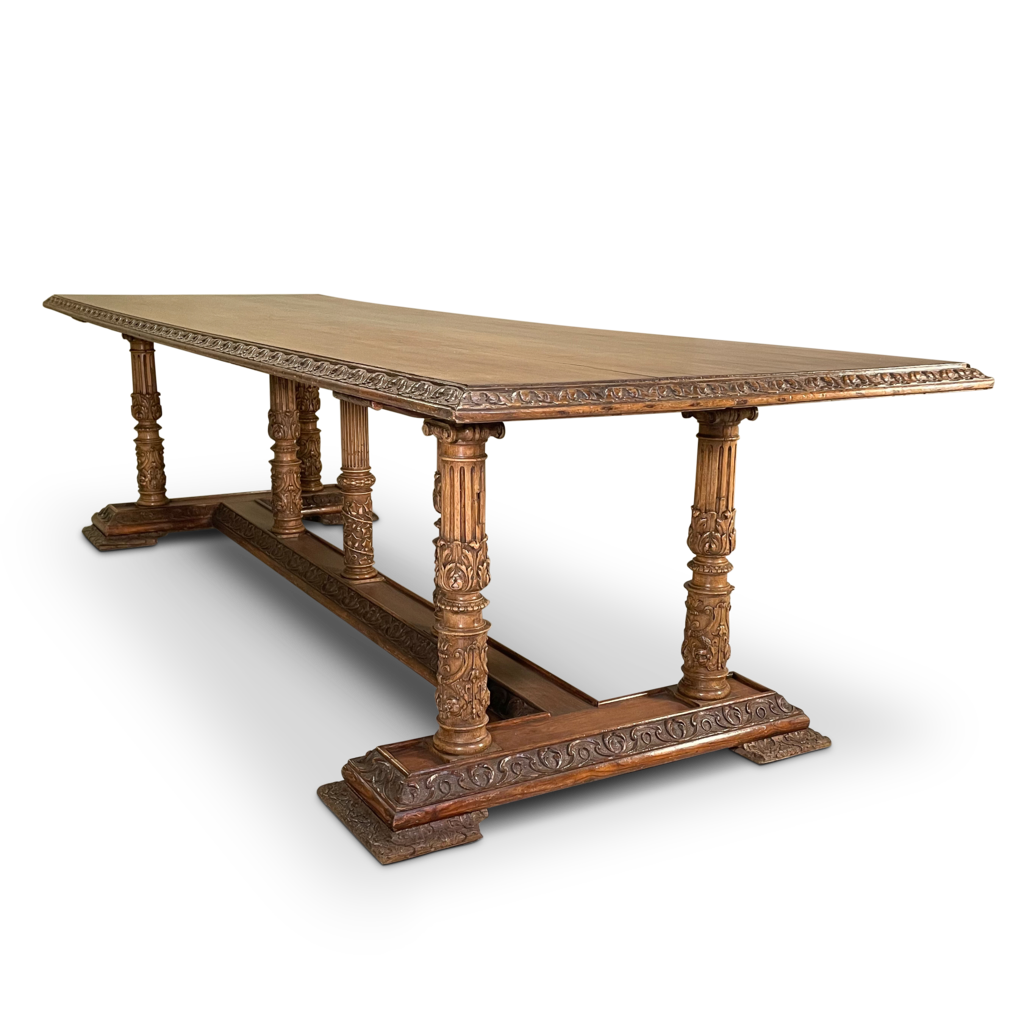Refectory Dining Table Raised on Seven Carved Corinthian Column Legs