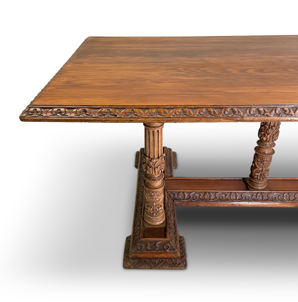 Refectory Dining Table Raised on Seven Carved Corinthian Column Legs