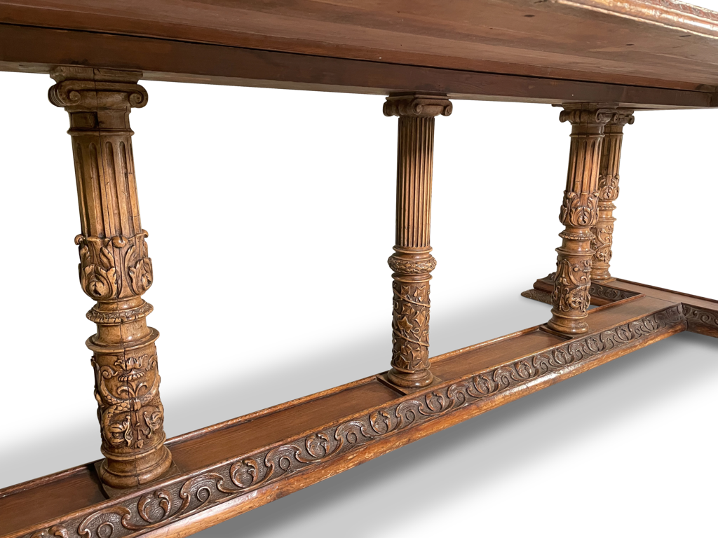 Refectory Dining Table Raised on Seven Carved Corinthian Column Legs