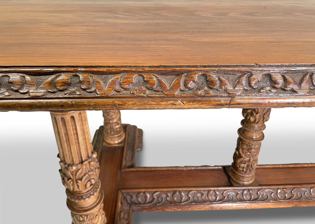 Refectory Dining Table Raised on Seven Carved Corinthian Column Legs
