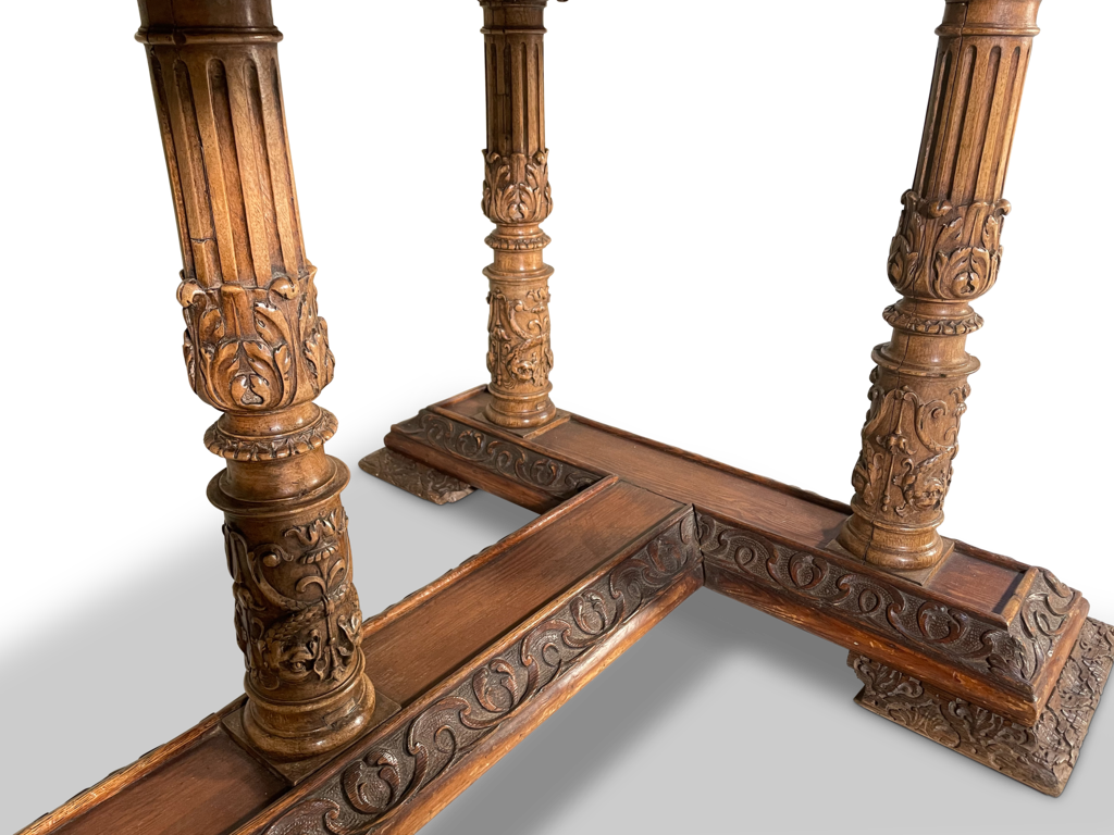 Refectory Dining Table Raised on Seven Carved Corinthian Column Legs