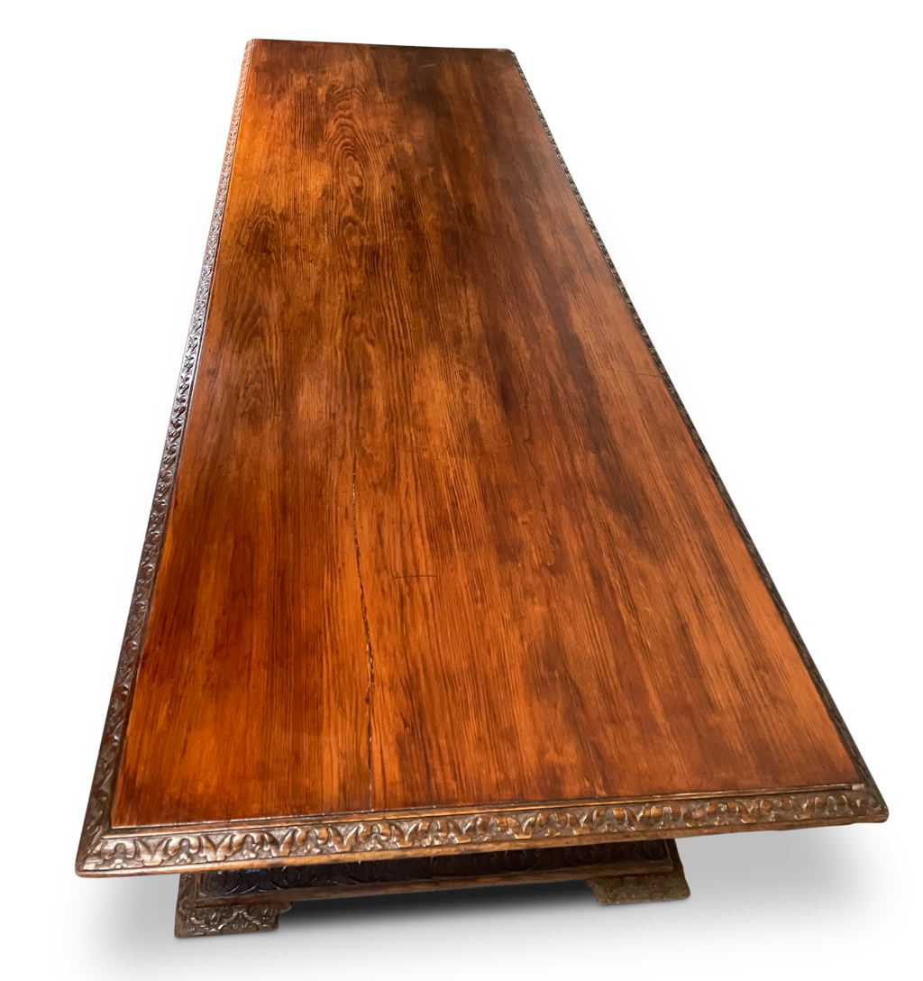 Refectory Dining Table Raised on Seven Carved Corinthian Column Legs