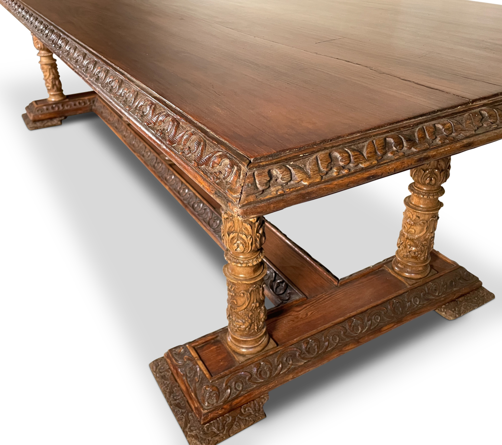 Refectory Dining Table Raised on Seven Carved Corinthian Column Legs