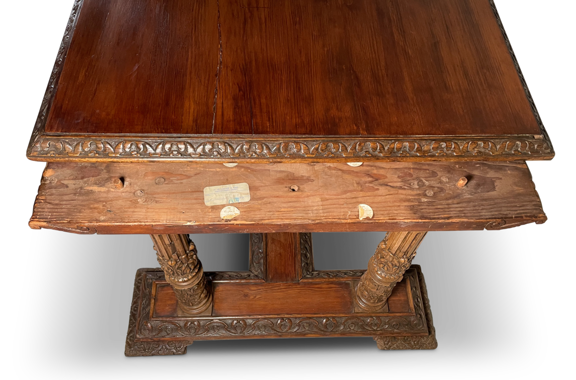 Refectory Dining Table Raised on Seven Carved Corinthian Column Legs