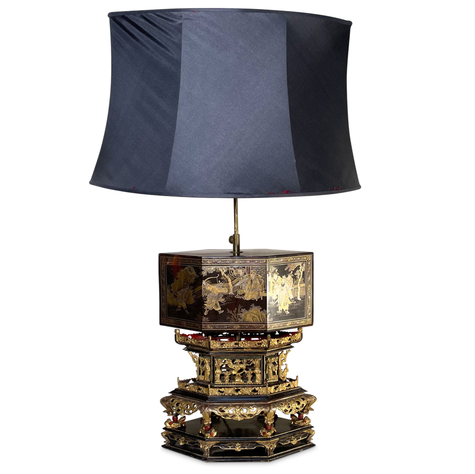 Lacquered Chinoiserie Decorated Lamp Base