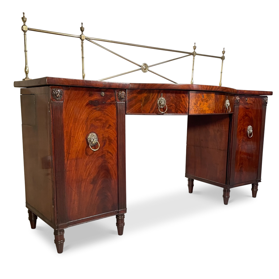 Regency Galleried Bow Top Mahogany Sideboard raised on Twin Pedestal Cupboards