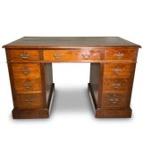 Oak Twin Pedestal Desk with Leather Top