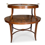 Oval Inlaid Burr Walnut and Rosewood Two Tiered Low Table with Grass Tray