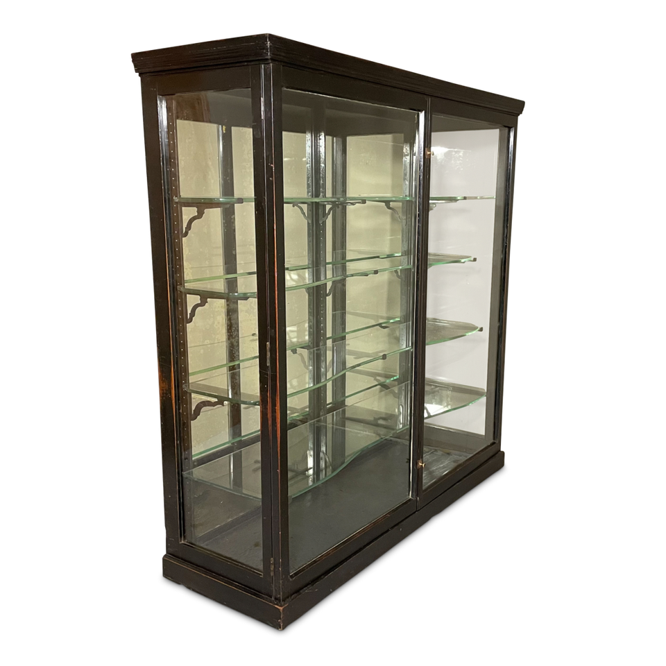 Edwardian Ebionised Shop Fitting with Glass Shelves