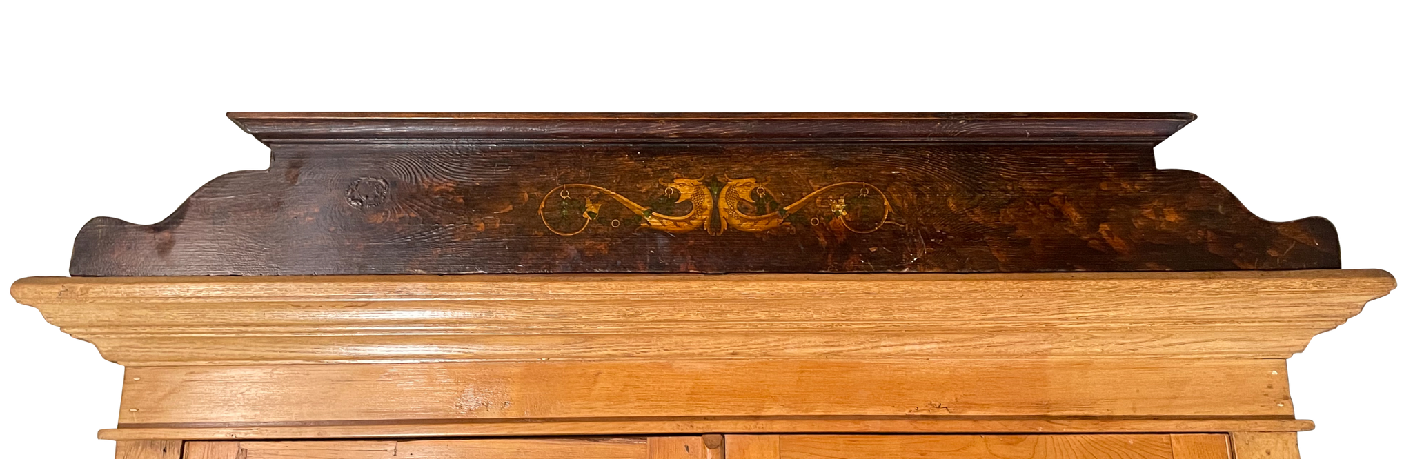 Pine Upper Glazed Crested Dresser with Hand Painted Decoration