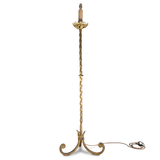Gilt Metal Floor Lamp with Scrolled Tripod Base