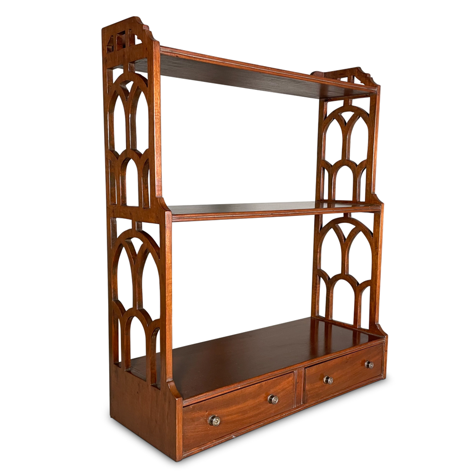 Three Tiered Mahogany Waterfall Shelf Unit with Two Drawers