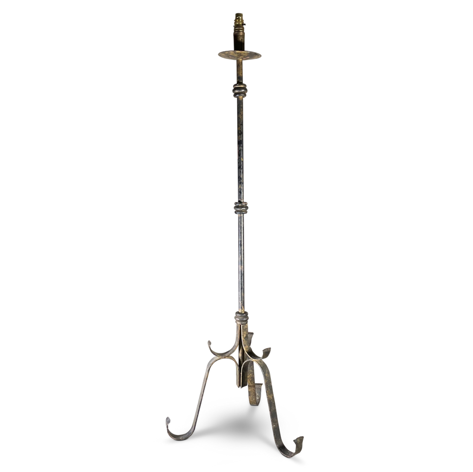 Gilt Metal Floor Lamp with Strapwork Tripod Base