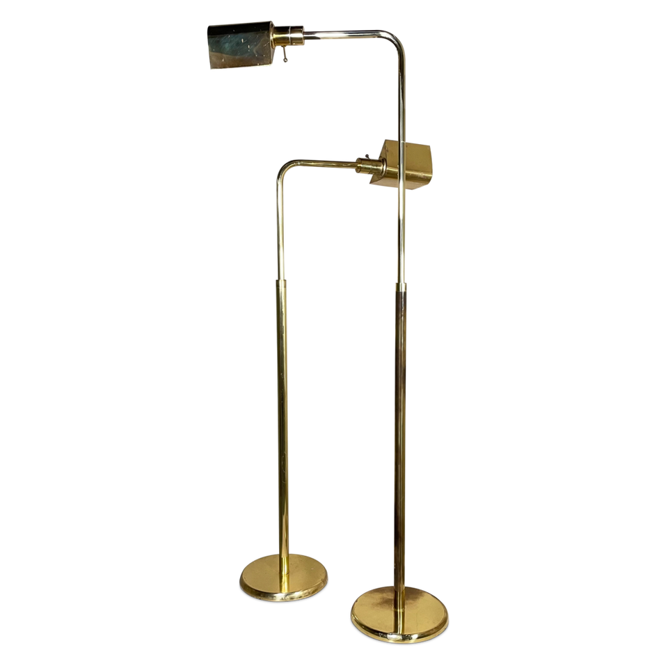 Two Brass Swing Arm Floor Lamps