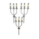 Set of Three Plated Three Branch Candelabra Wall Lights