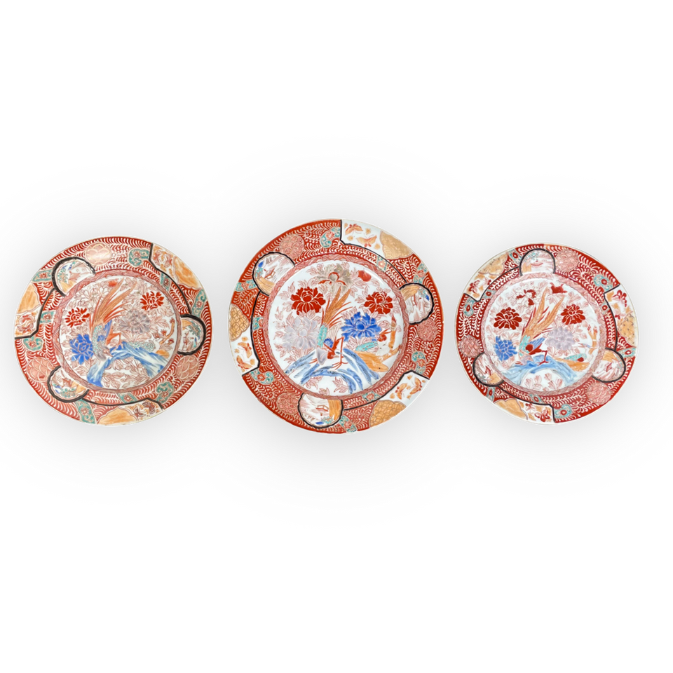 Trio of Meiji Period Kutani Hand Decorated Plates