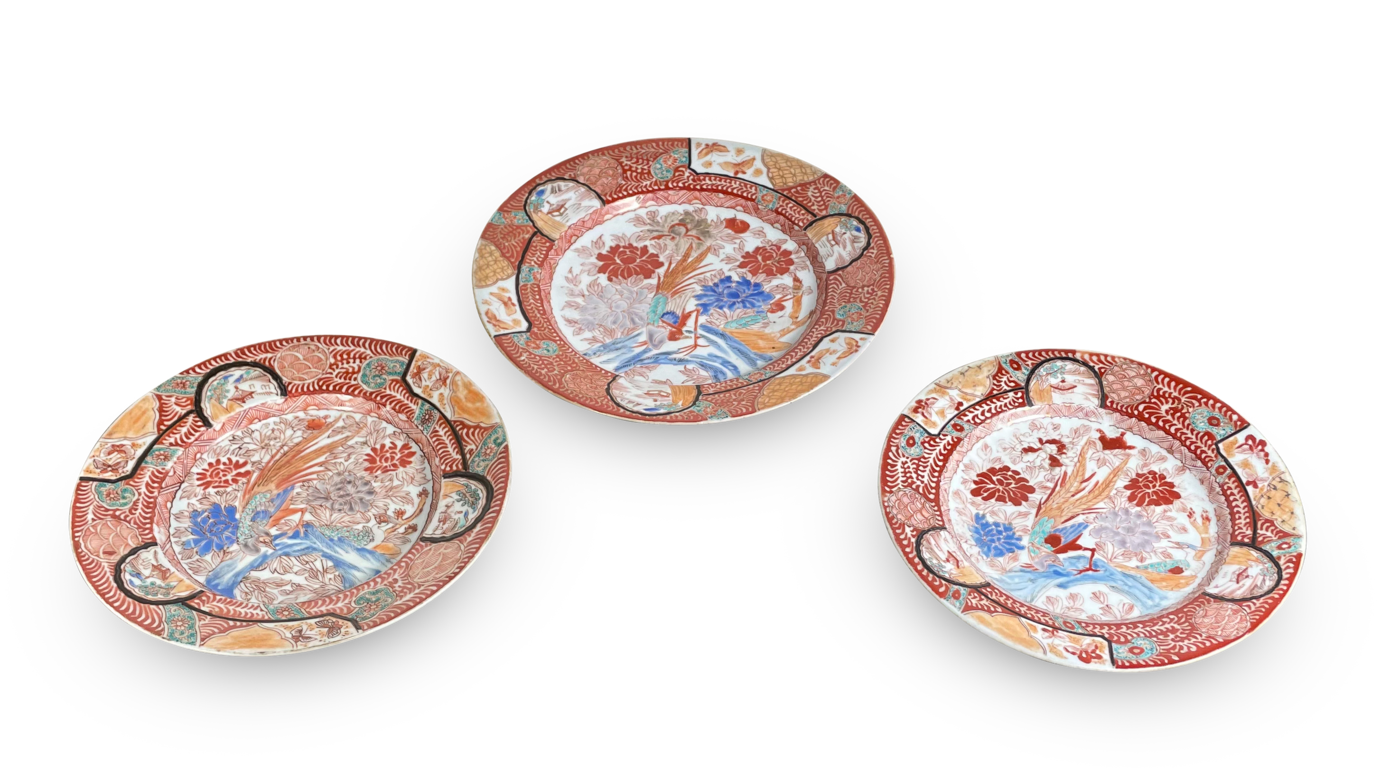 Trio of Meiji Period Kutani Hand Decorated Plates