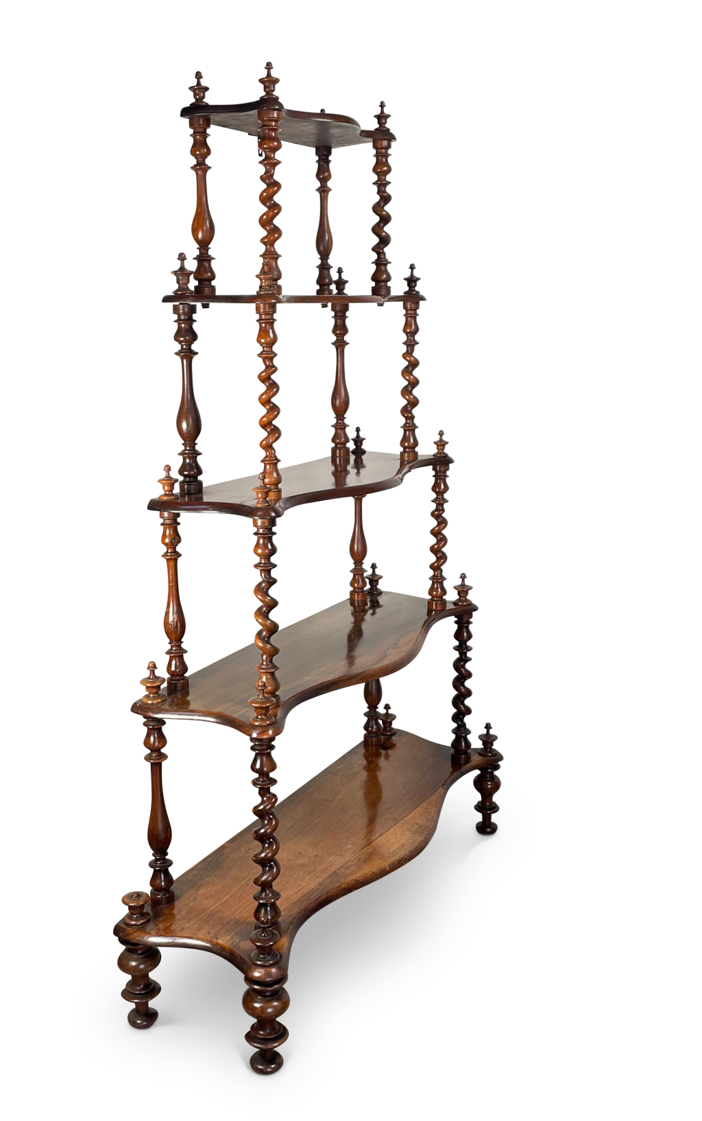 Walnut and Rosewood Five Tiered Wotnot Etagere