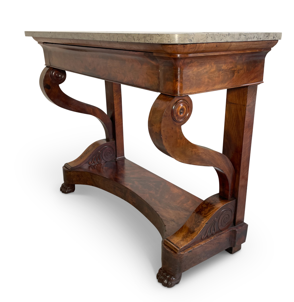 Early Napoleon III Walnut Console Table with Grey Marble Top