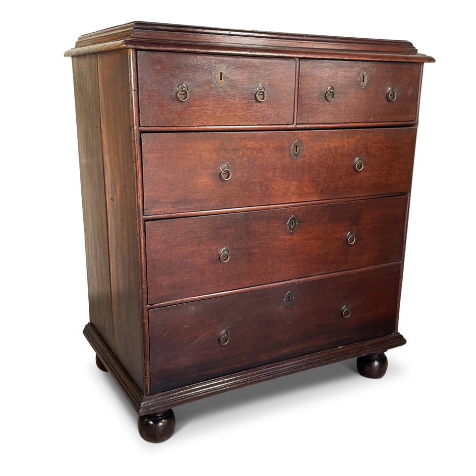 George II Oak Chest of Two over Three Drawers on Bun Feet