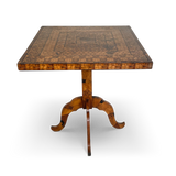 Marquetry Square Top Occassional Table on a Square Cut Pedestal Base in the Moorish Style