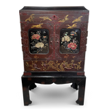 Chinese Export Lacquered Chinoiserie Table Top Cabinet on Stand