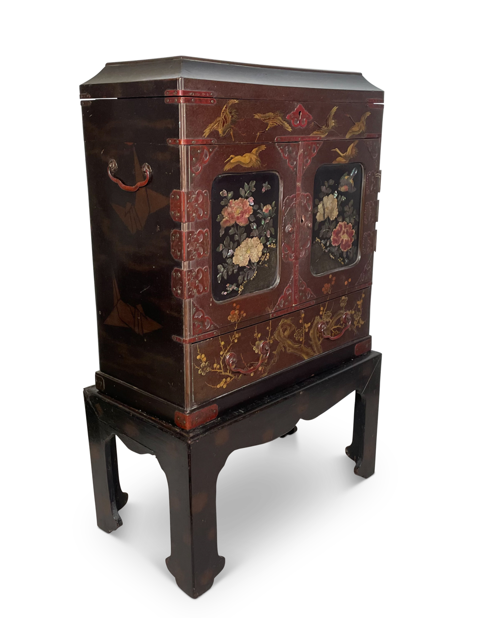 Chinese Export Lacquered Chinoiserie Table Top Cabinet on Stand
