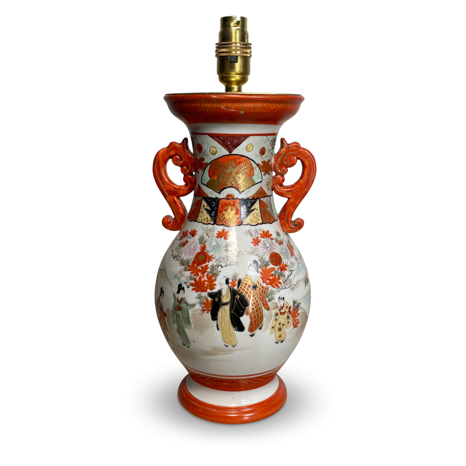 Meiji Period Kutani Ware Vase Table Lamp